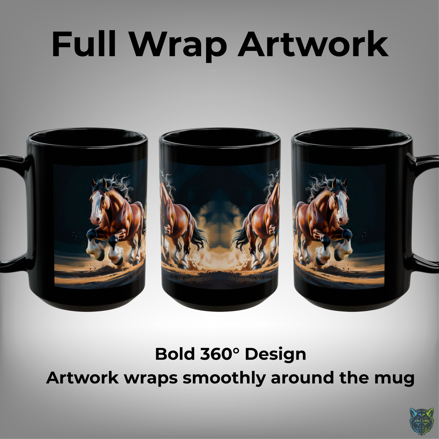 Clydesdale Horse Mug Running Draft Horse Black Ceramic Coffee Mug 15oz Farm Animal Gift by Lair Gadgets