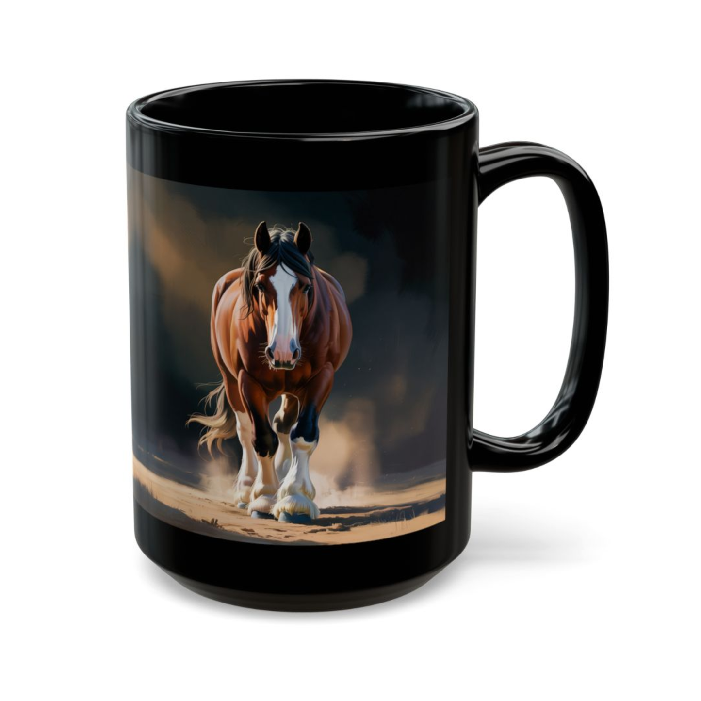 Clydesdale Horse Mug Front Facing Draft Horse Black Ceramic Coffee Mug 15oz Farm Animal Gift by Lair Gadgets