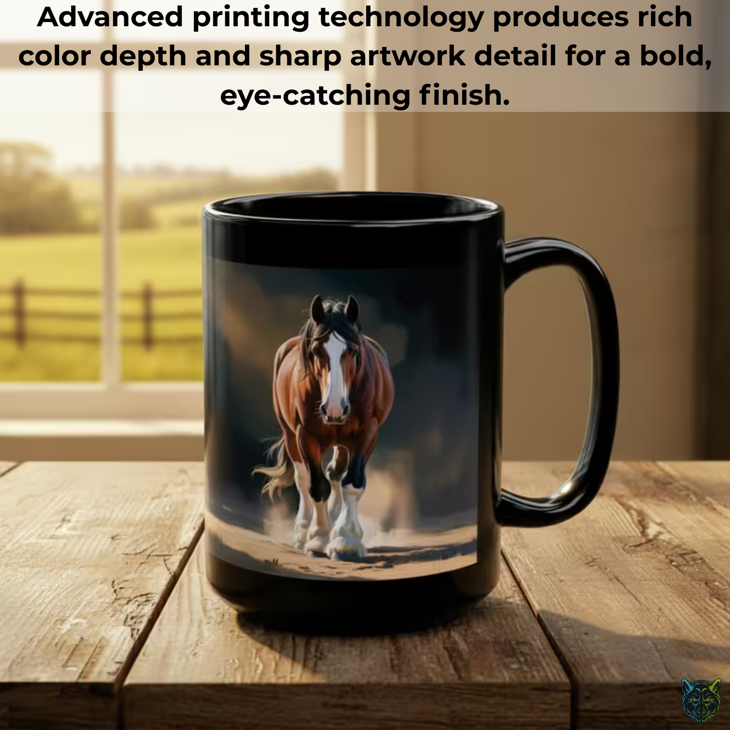 Clydesdale Horse Mug Front Facing Draft Horse Black Ceramic Coffee Mug 15oz Farm Animal Gift by Lair Gadgets