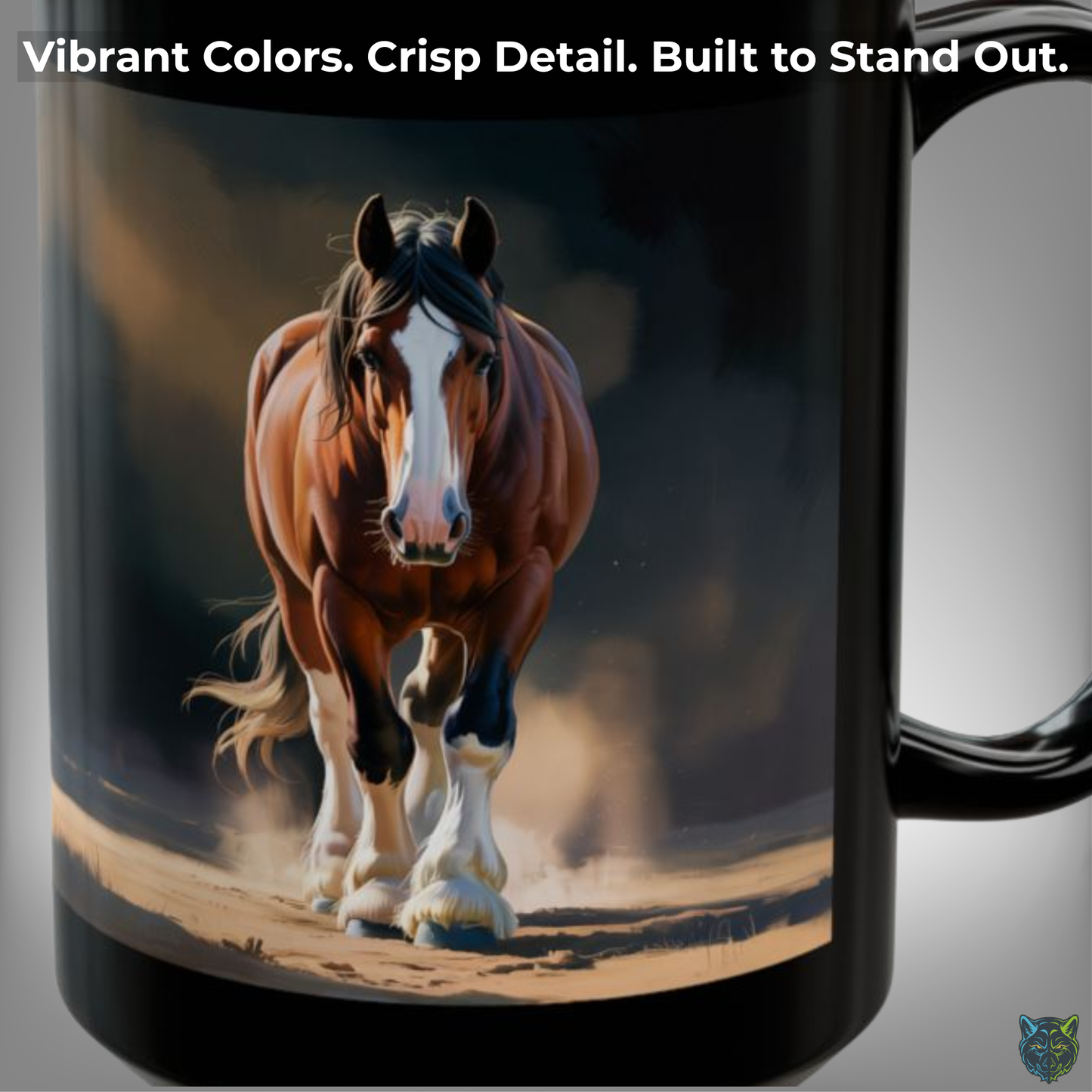 Clydesdale Horse Mug Front Facing Draft Horse Black Ceramic Coffee Mug 15oz Farm Animal Gift by Lair Gadgets