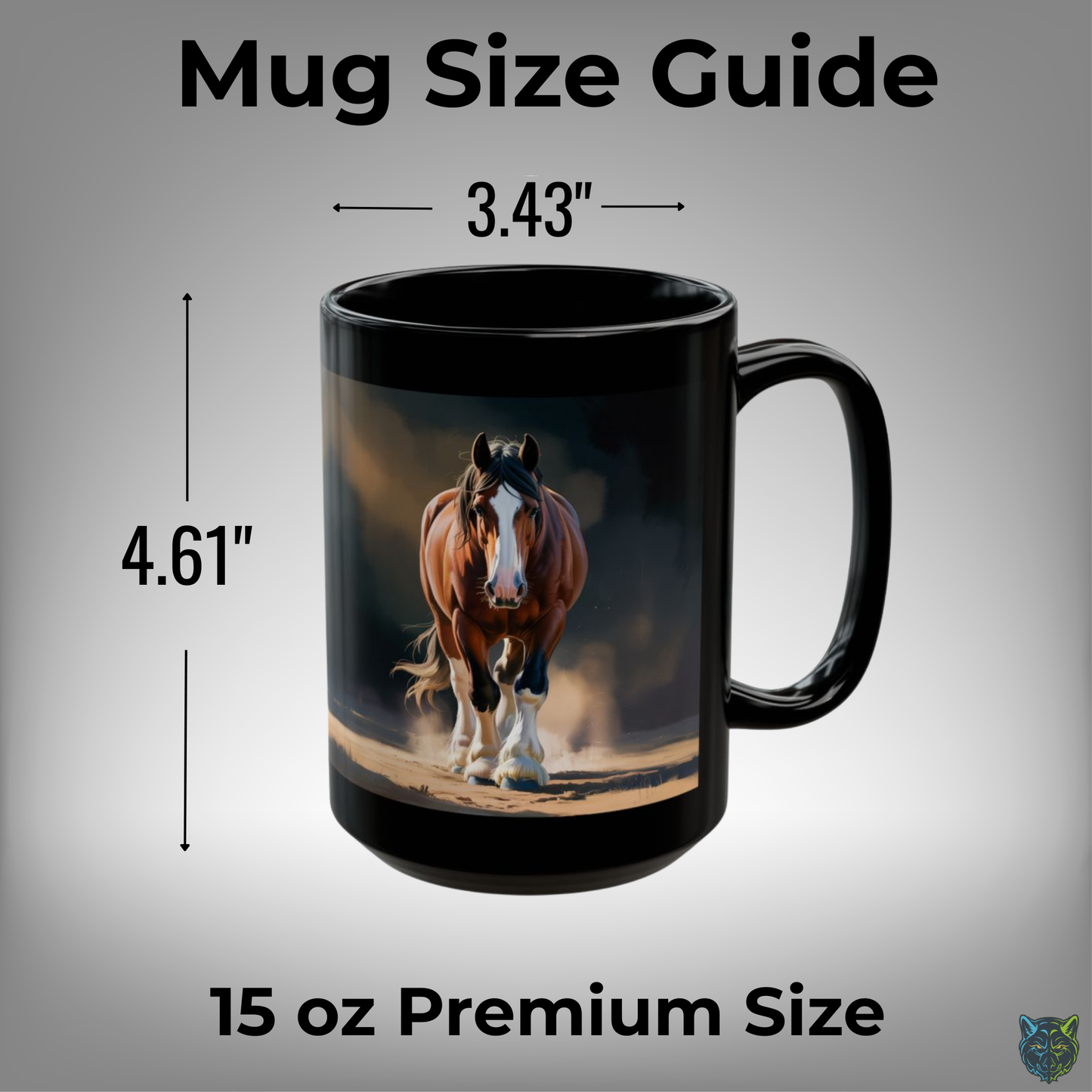 Clydesdale Horse Mug Front Facing Draft Horse Black Ceramic Coffee Mug 15oz Farm Animal Gift by Lair Gadgets