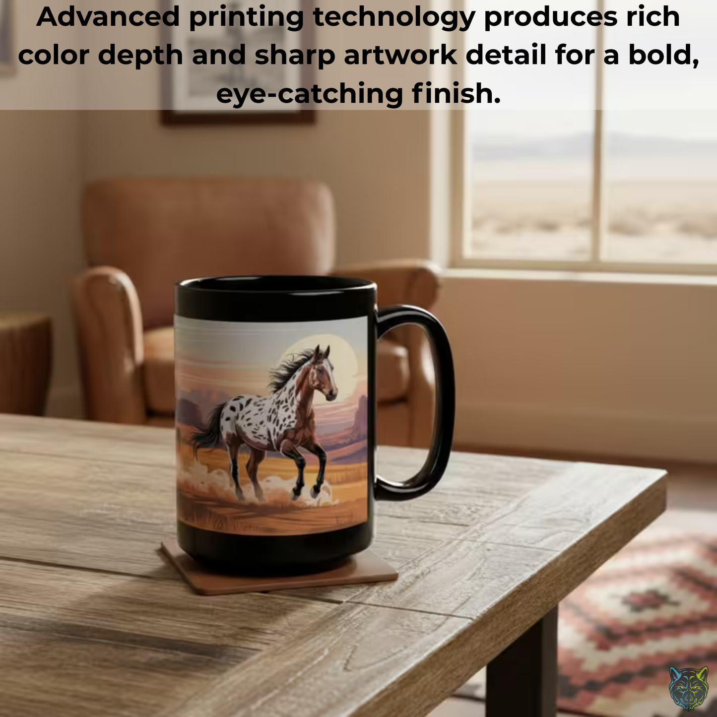 Horse Coffee Mug Appaloosa Running Western Desert Design Black Ceramic 15oz by Lair Gadgets