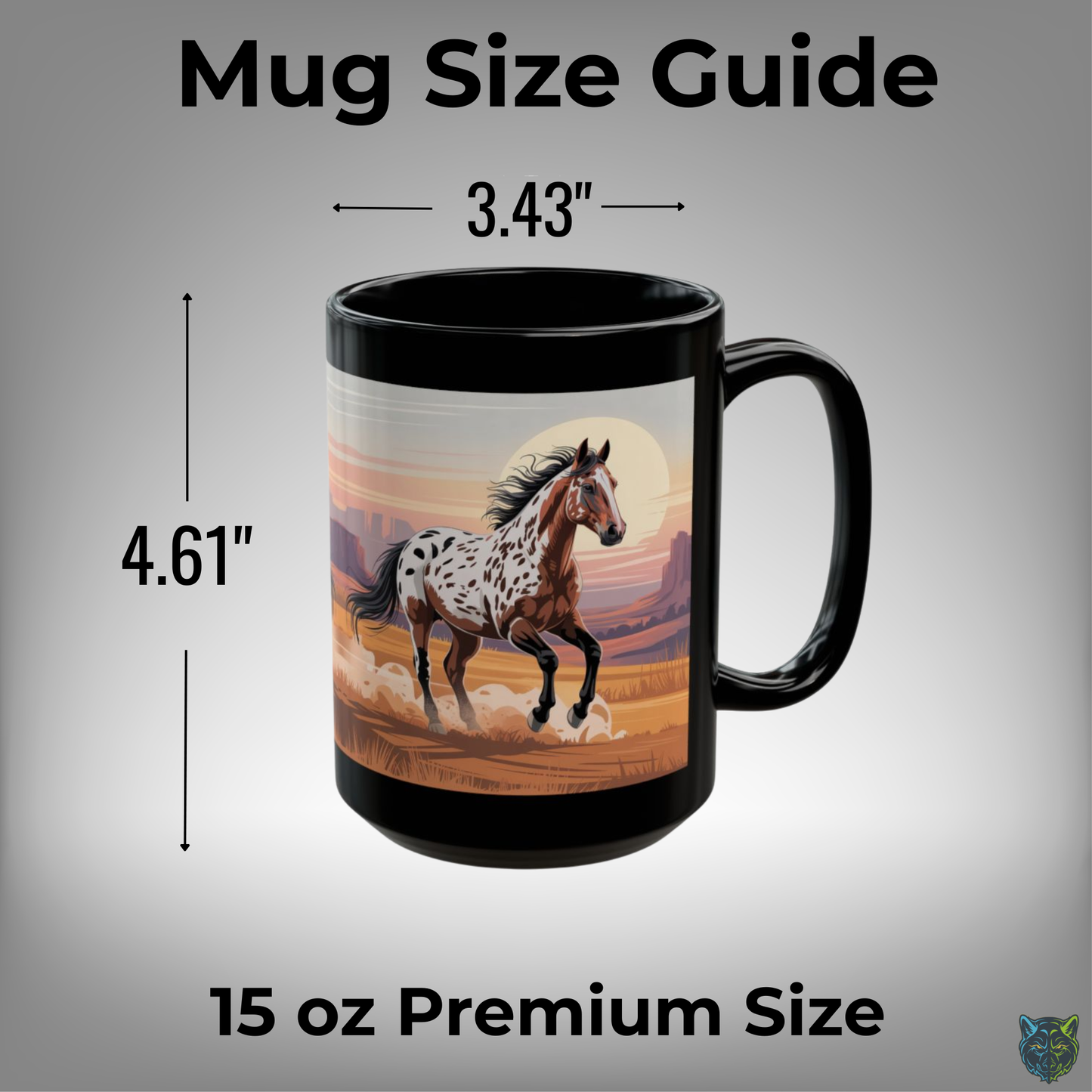 Horse Coffee Mug Appaloosa Running Western Desert Design Black Ceramic 15oz by Lair Gadgets