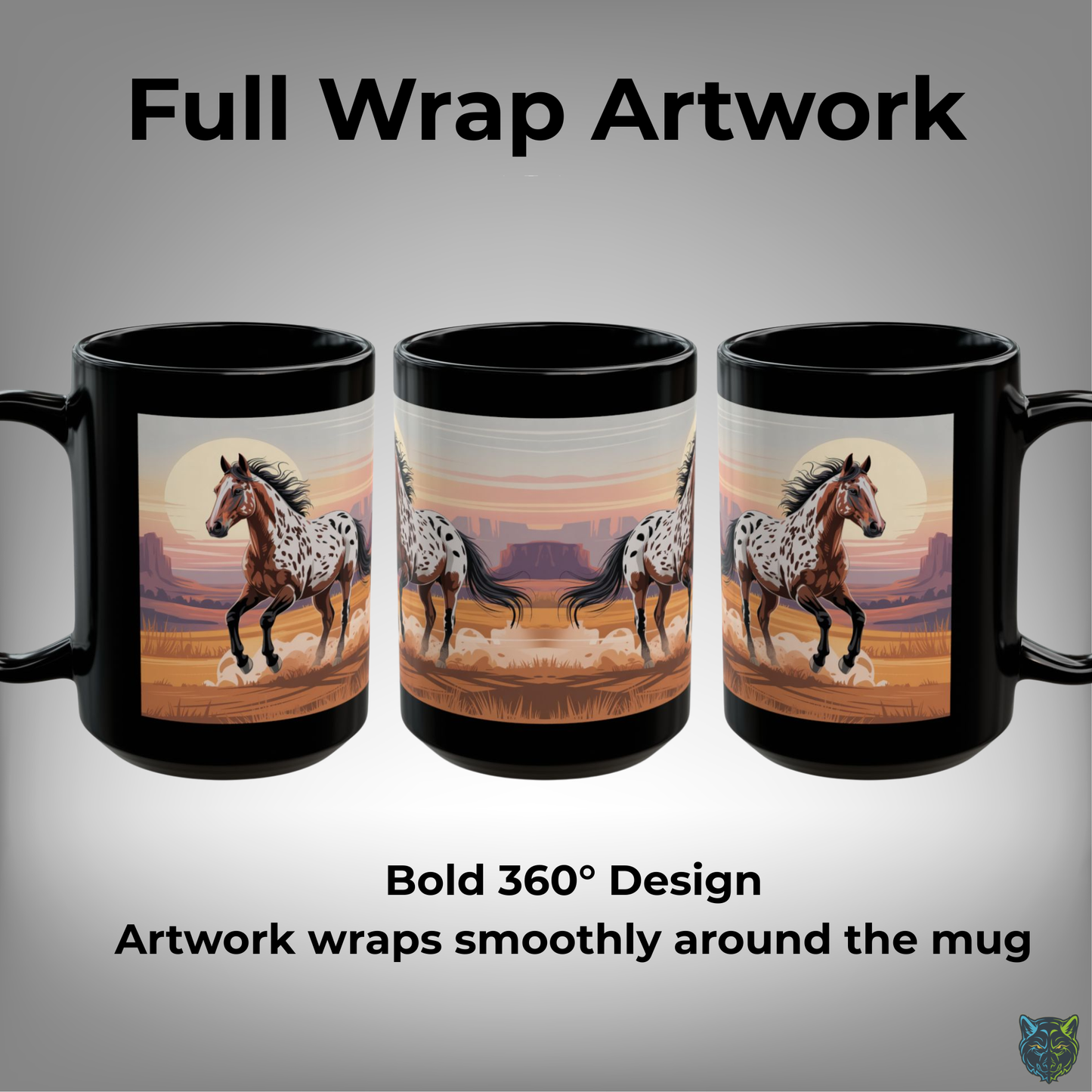 Horse Coffee Mug Appaloosa Running Western Desert Design Black Ceramic 15oz by Lair Gadgets