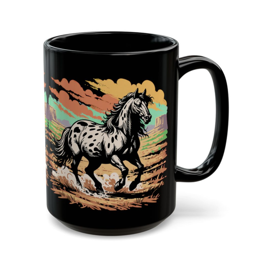 Horse Coffee Mug Appaloosa Western Running Horse Design Black Ceramic 15oz by Lair Gadgets
