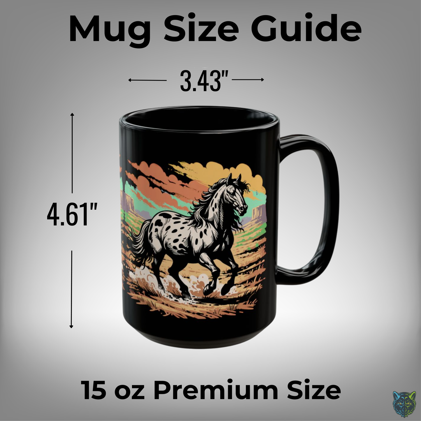 Horse Coffee Mug Appaloosa Western Running Horse Design Black Ceramic 15oz by Lair Gadgets