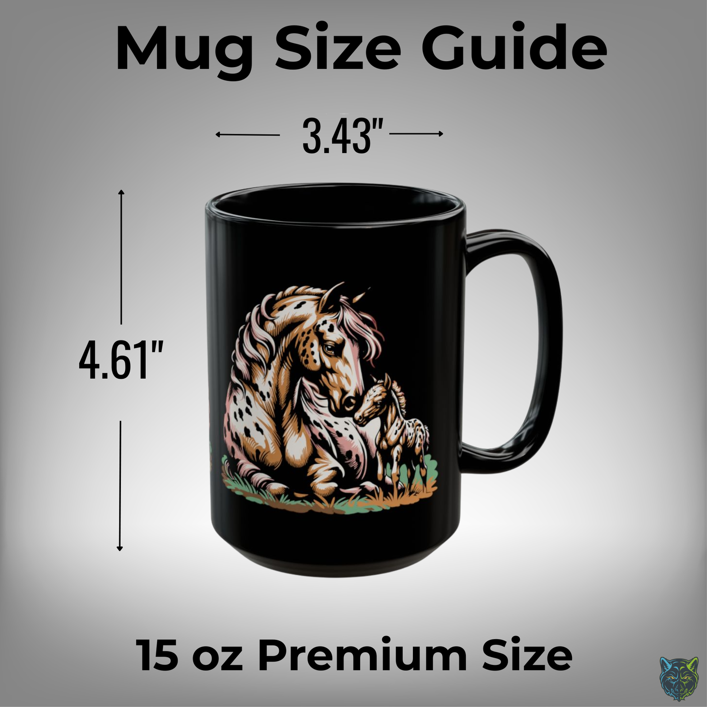 Horse Coffee Mug Appaloosa Mare and Foal Design Black Ceramic 15oz by Lair Gadgets