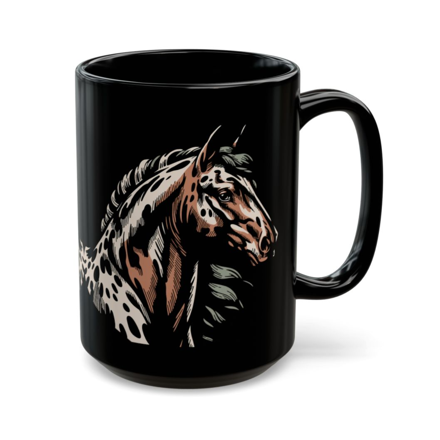 Horse Coffee Mug Appaloosa Portrait Design Black Ceramic 15oz by Lair Gadgets