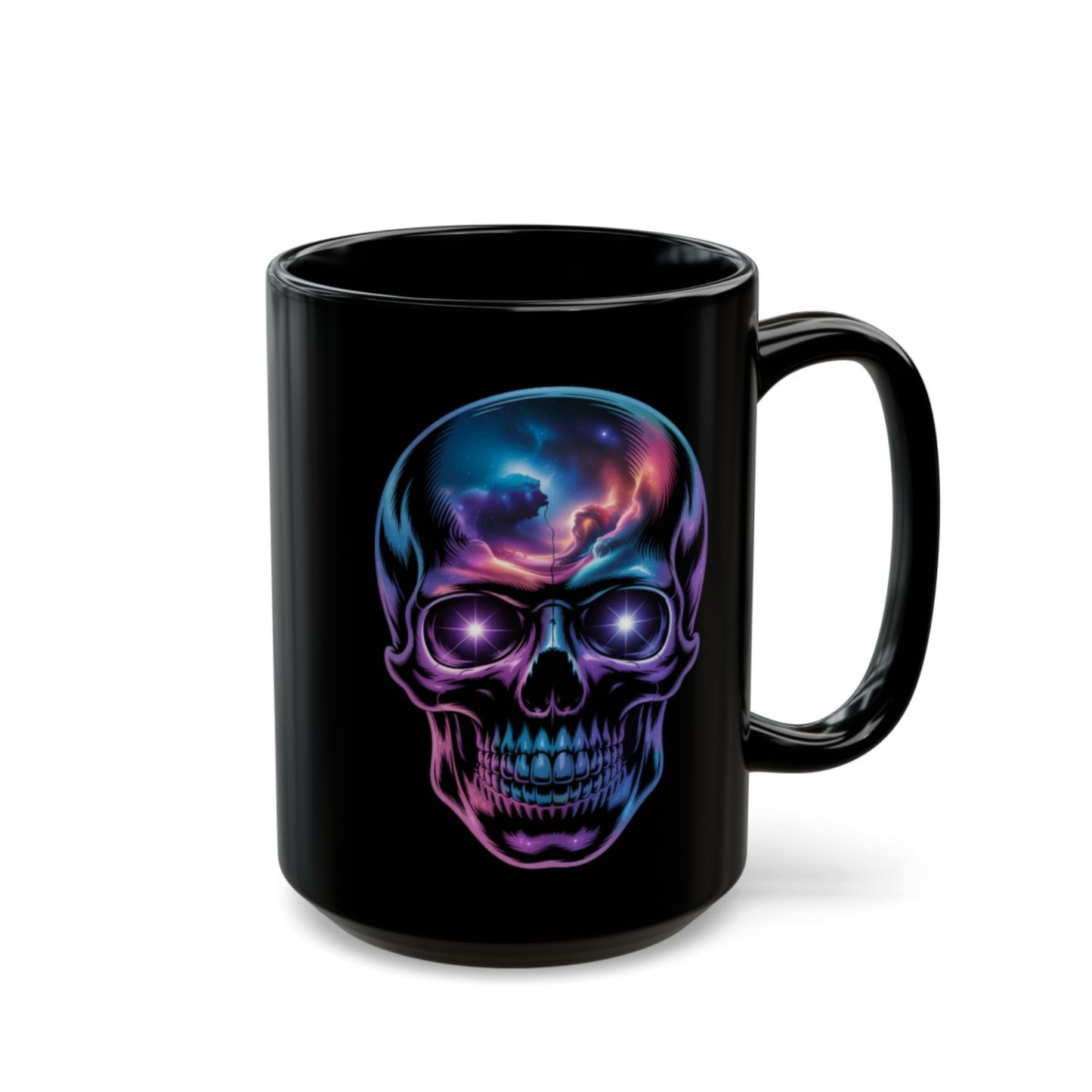 Skull Coffee Mug Neon Galaxy Design Black Ceramic 15oz Gothic Aesthetic Cup for Men Dark Art Gift by Lair Gadgets