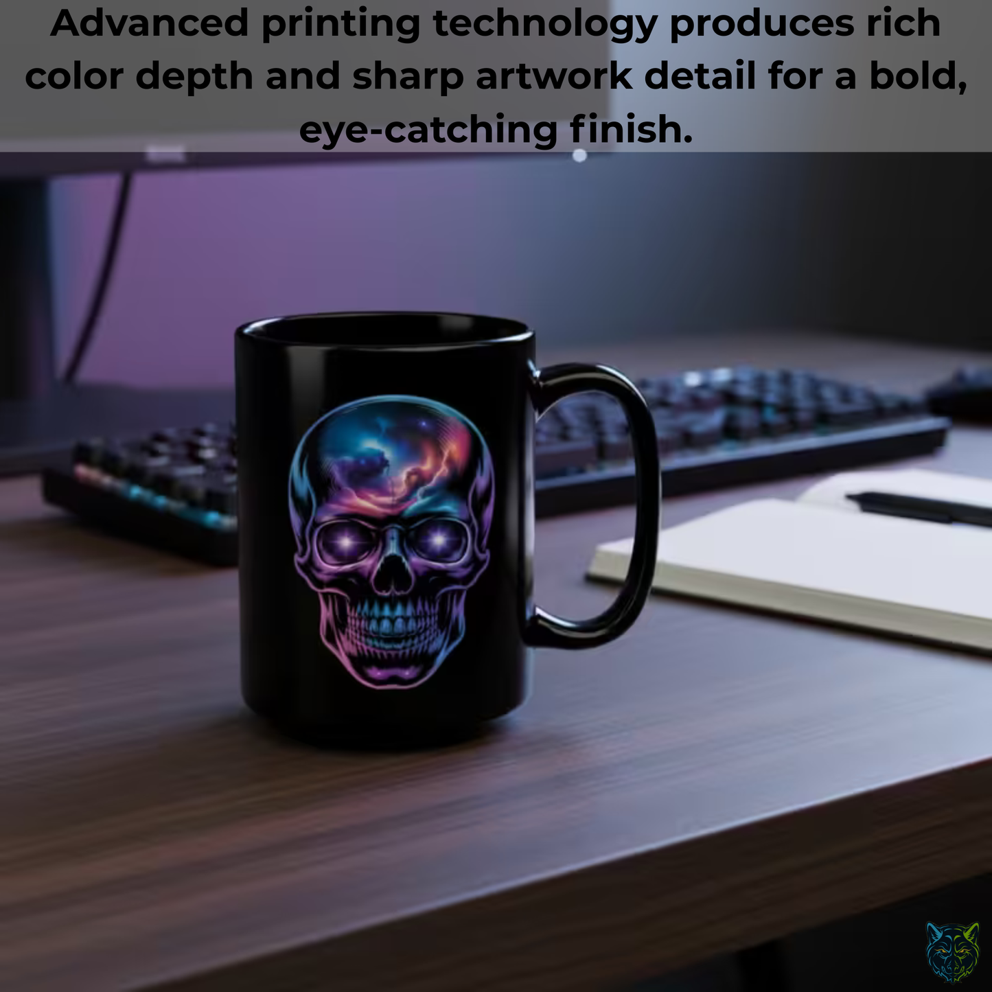 Skull Coffee Mug Neon Galaxy Design Black Ceramic 15oz Gothic Aesthetic Cup for Men Dark Art Gift by Lair Gadgets