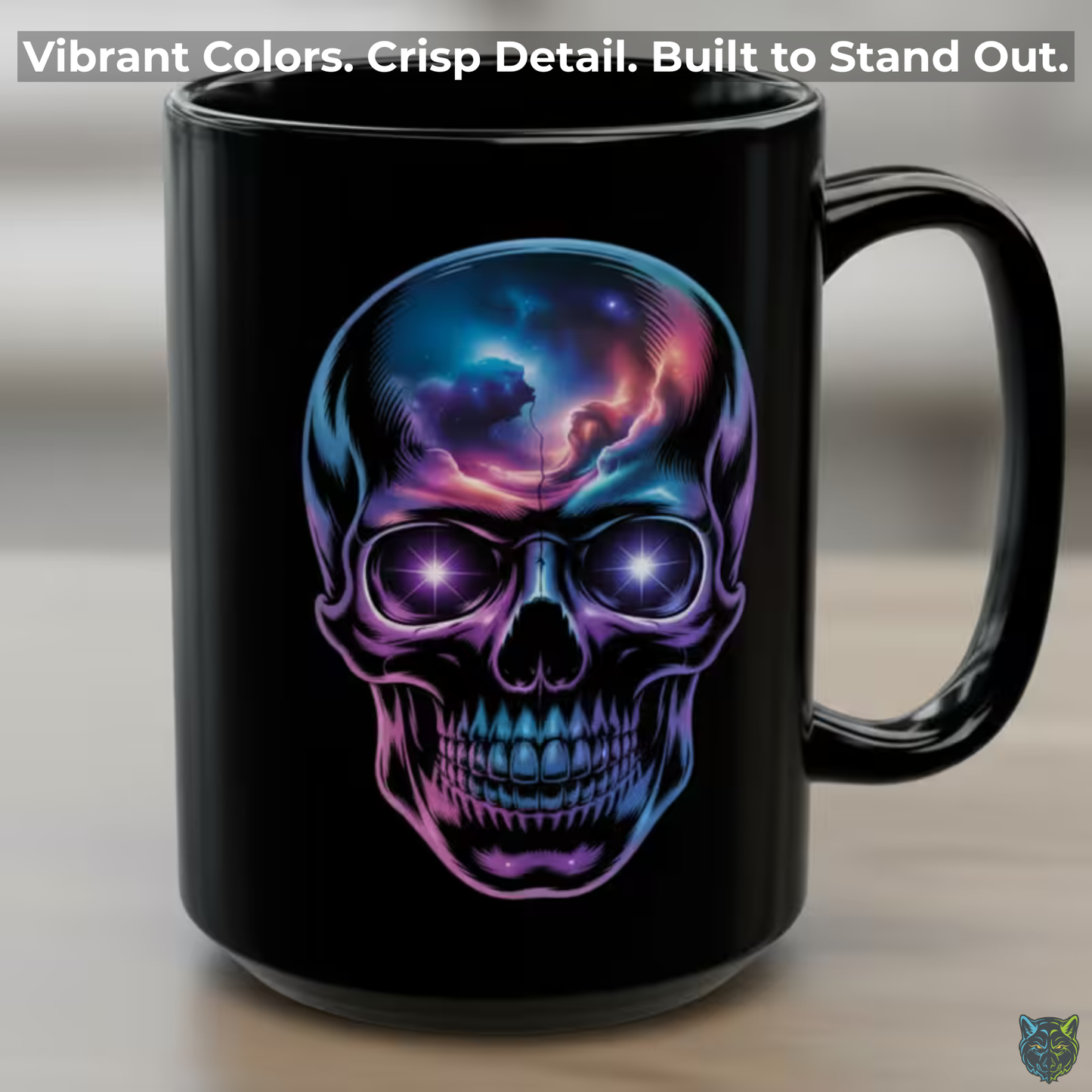 Skull Coffee Mug Neon Galaxy Design Black Ceramic 15oz Gothic Aesthetic Cup for Men Dark Art Gift by Lair Gadgets