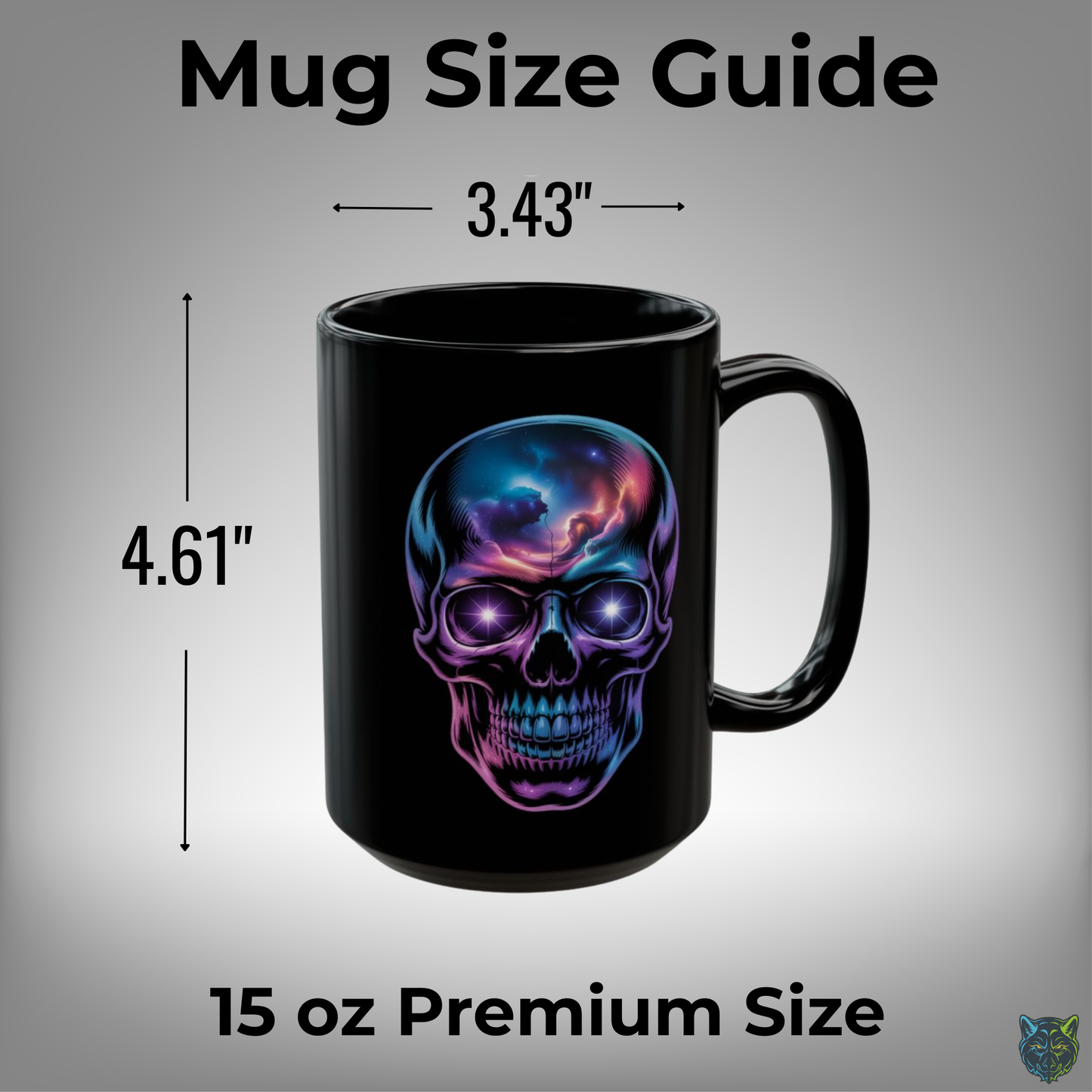 Skull Coffee Mug Neon Galaxy Design Black Ceramic 15oz Gothic Aesthetic Cup for Men Dark Art Gift by Lair Gadgets