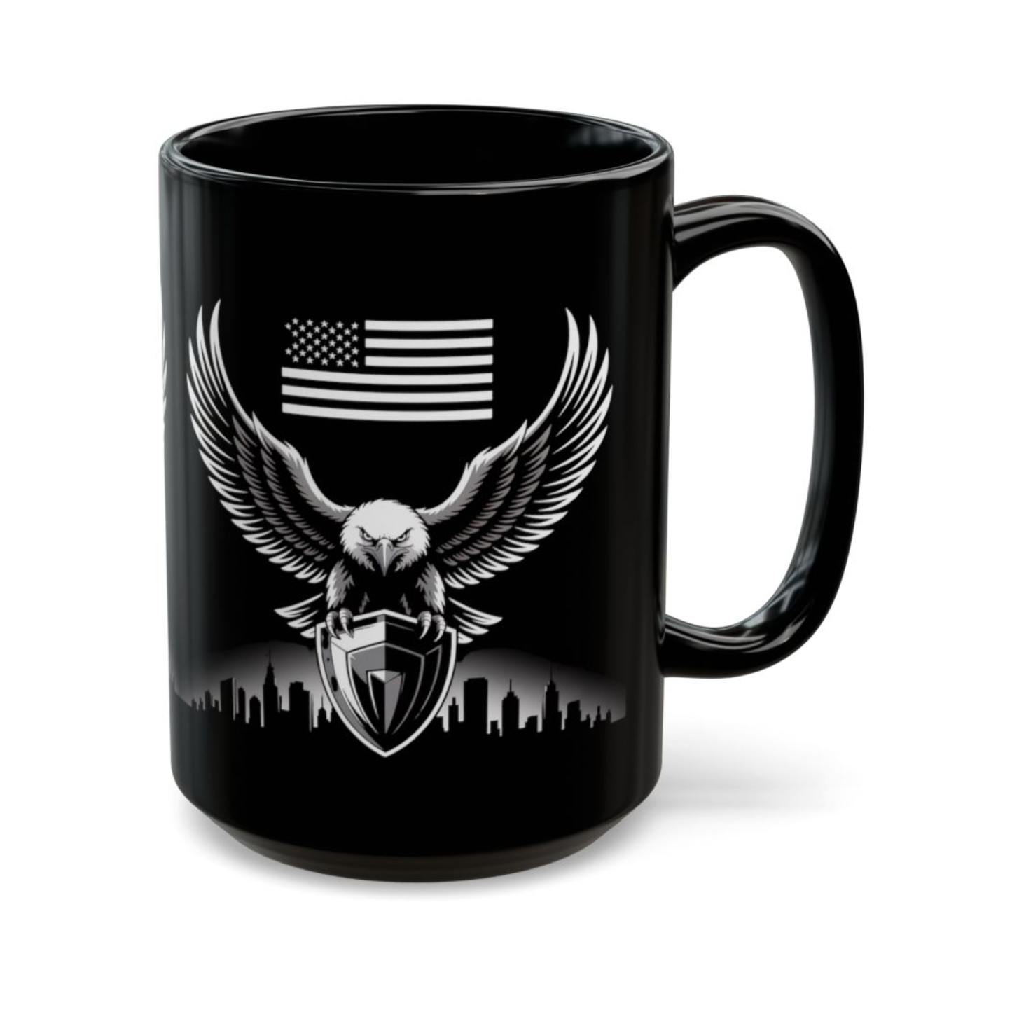 American Eagle Coffee Mug Patriotic USA Flag Design Black Ceramic 15oz Gift for Men Veterans Military Pride by Lair Gadgets