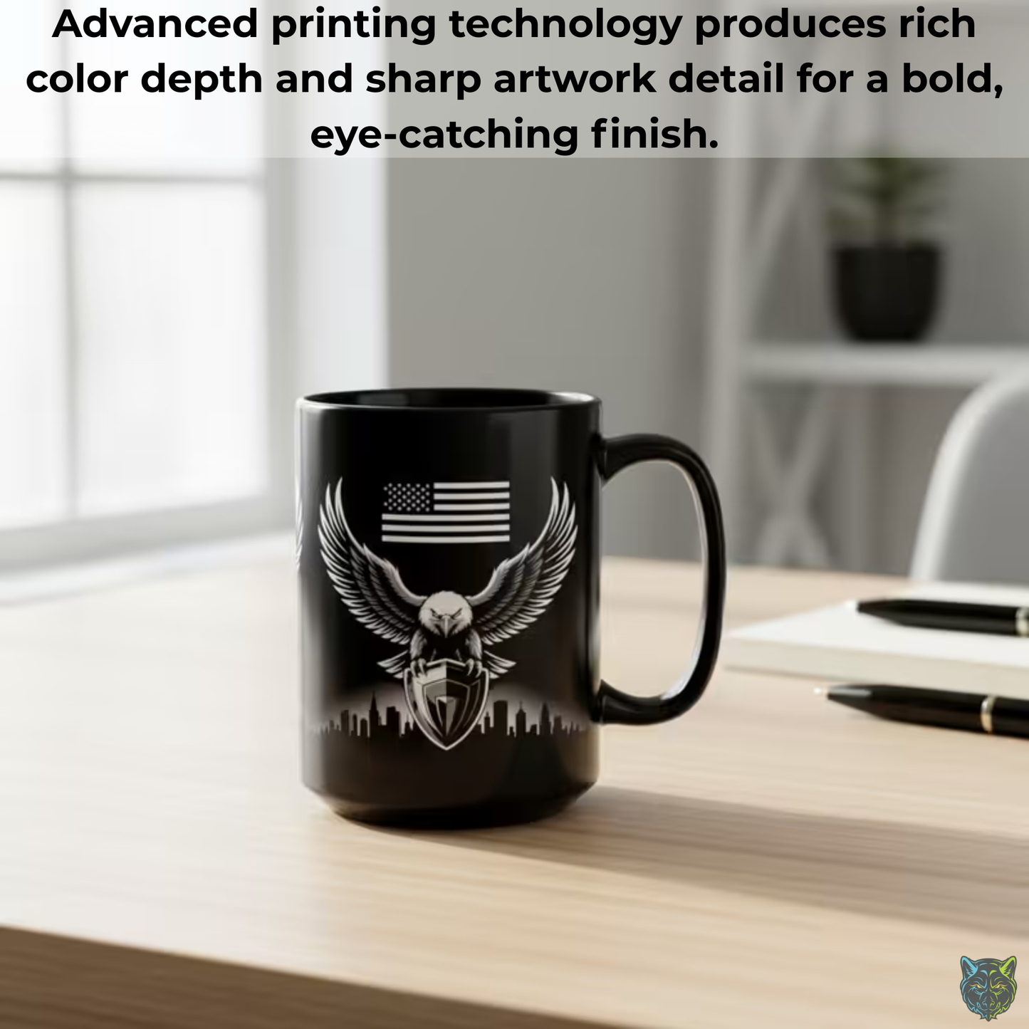American Eagle Coffee Mug Patriotic USA Flag Design Black Ceramic 15oz Gift for Men Veterans Military Pride by Lair Gadgets