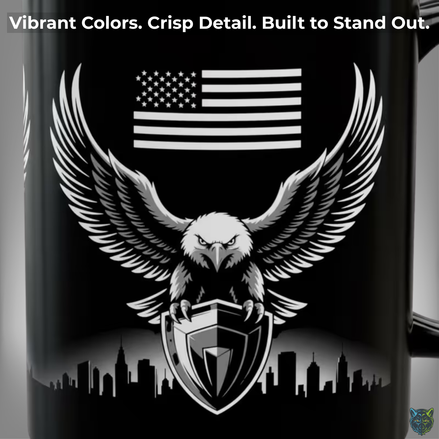 American Eagle Coffee Mug Patriotic USA Flag Design Black Ceramic 15oz Gift for Men Veterans Military Pride by Lair Gadgets