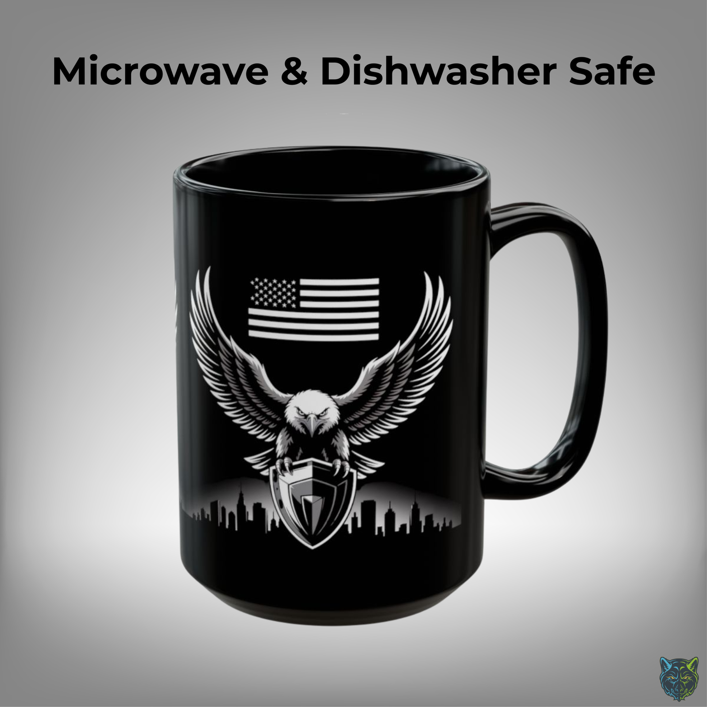 American Eagle Coffee Mug Patriotic USA Flag Design Black Ceramic 15oz Gift for Men Veterans Military Pride by Lair Gadgets