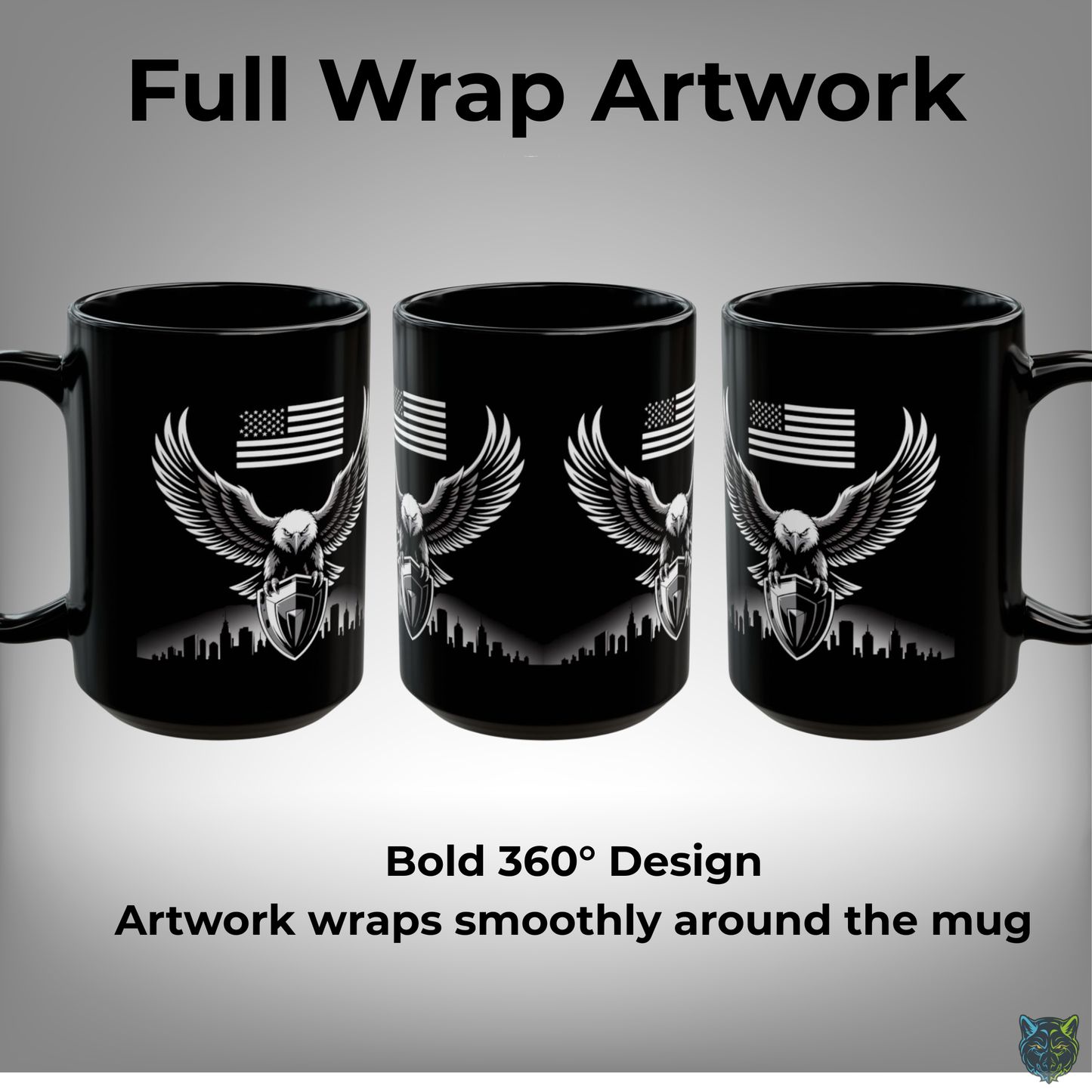 American Eagle Coffee Mug Patriotic USA Flag Design Black Ceramic 15oz Gift for Men Veterans Military Pride by Lair Gadgets