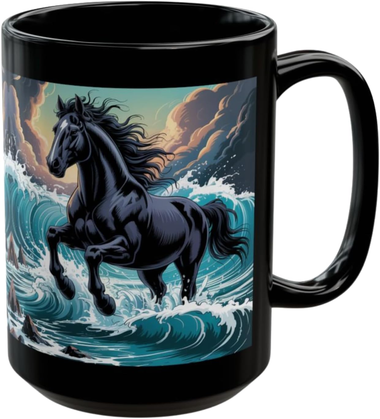 Horse Coffee Mug – Rogue Wave Stallion Ceramic 15oz Ocean Horse Mug
