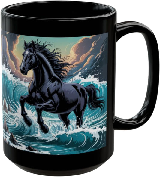 Horse Coffee Mug – Rogue Wave Stallion Ceramic 15oz Ocean Horse Mug