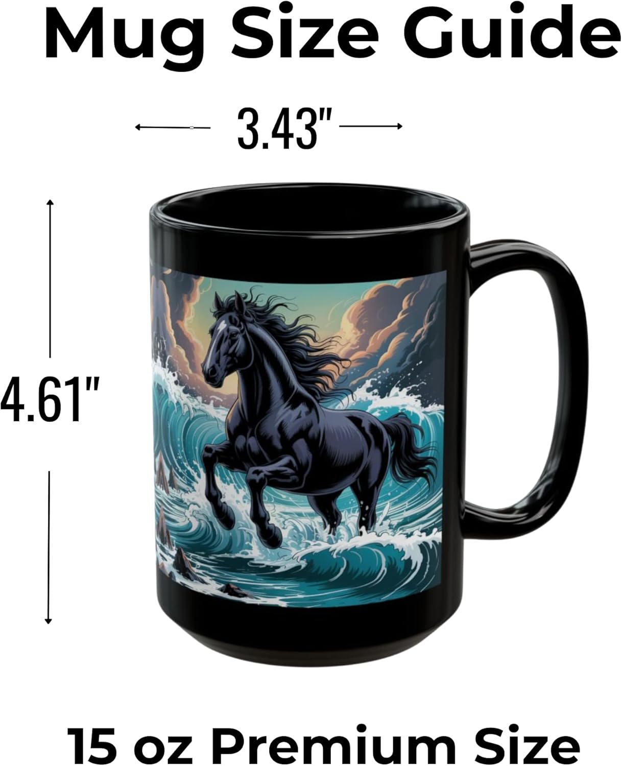 Horse Coffee Mug – Rogue Wave Stallion Ceramic 15oz Ocean Horse Mug