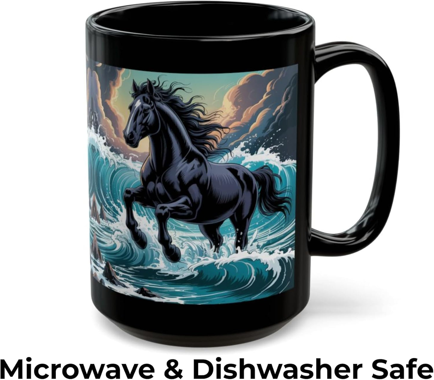 Horse Coffee Mug – Rogue Wave Stallion Ceramic 15oz Ocean Horse Mug
