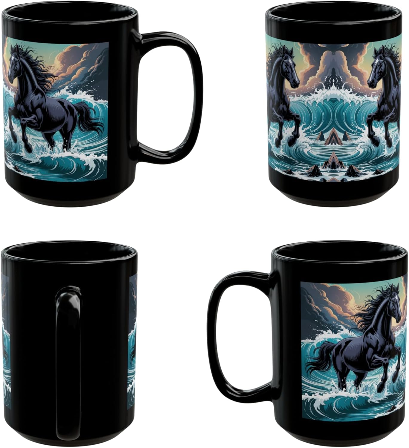 Horse Coffee Mug – Rogue Wave Stallion Ceramic 15oz Ocean Horse Mug