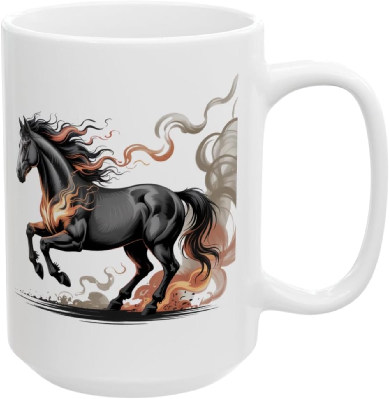Fire Horse Minimalist Ceramic Coffee Mug, Calm Symbolic Horse Artwork, White 15 oz Mug