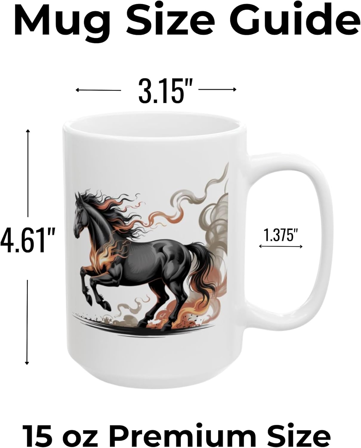 Fire Horse Minimalist Ceramic Coffee Mug, Calm Symbolic Horse Artwork, White 15 oz Mug