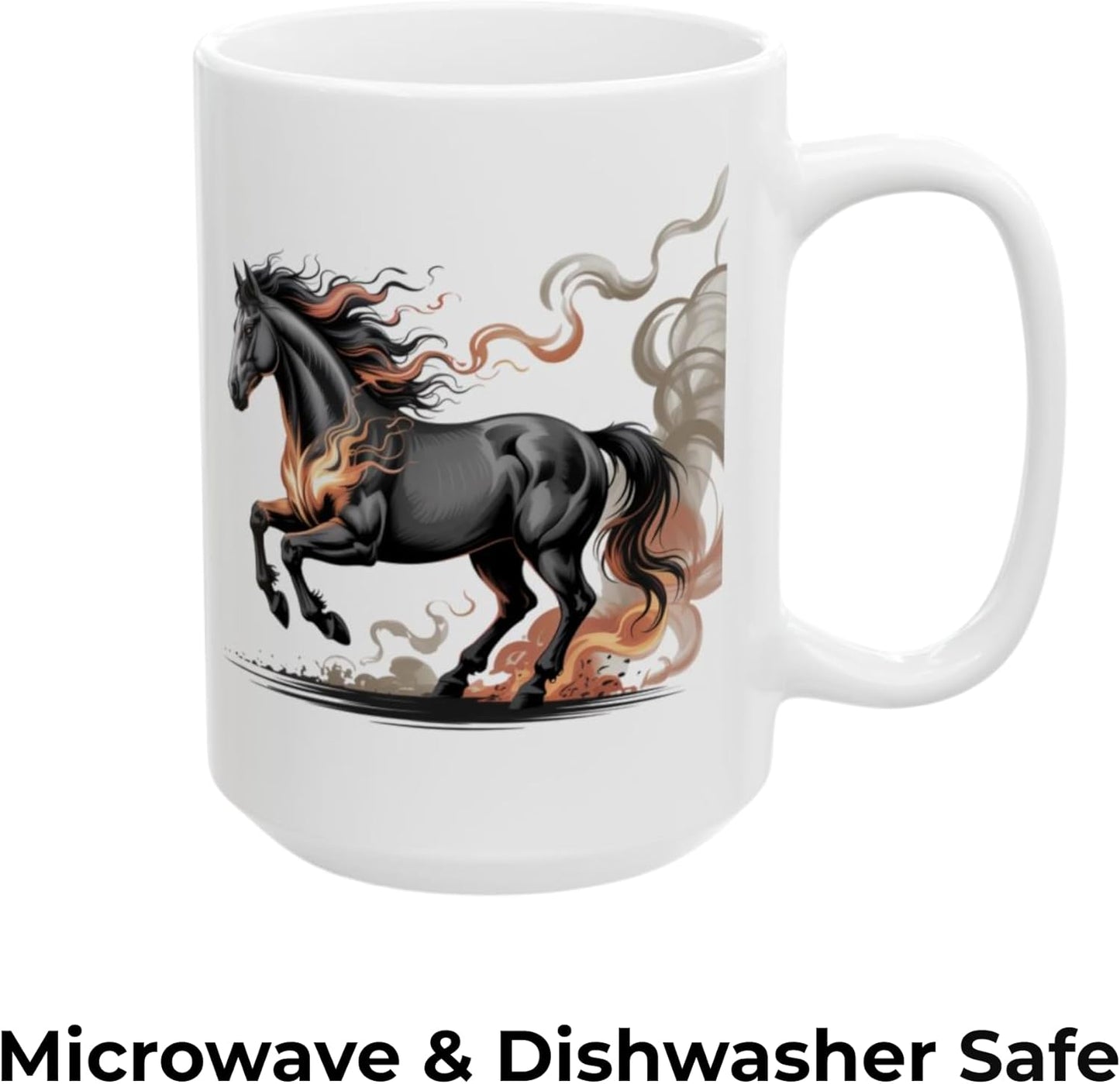 Fire Horse Minimalist Ceramic Coffee Mug, Calm Symbolic Horse Artwork, White 15 oz Mug
