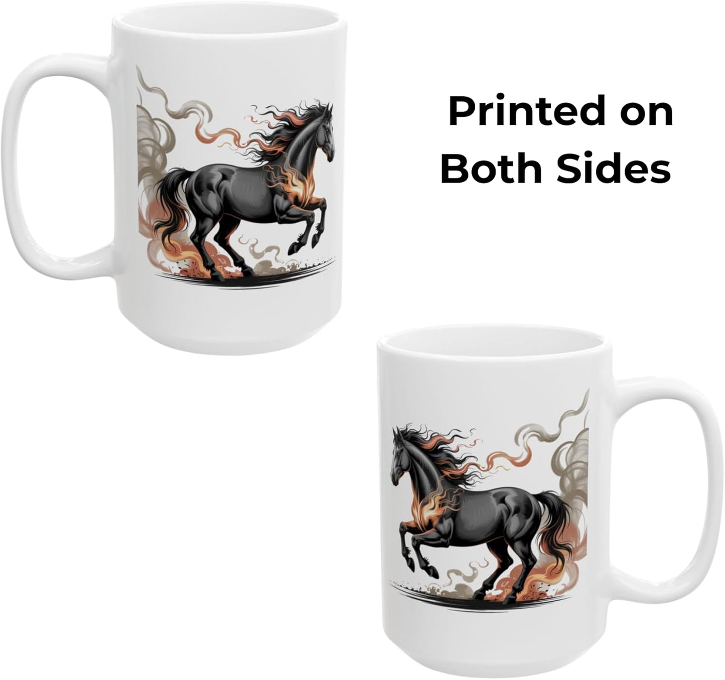 Fire Horse Minimalist Ceramic Coffee Mug, Calm Symbolic Horse Artwork, White 15 oz Mug