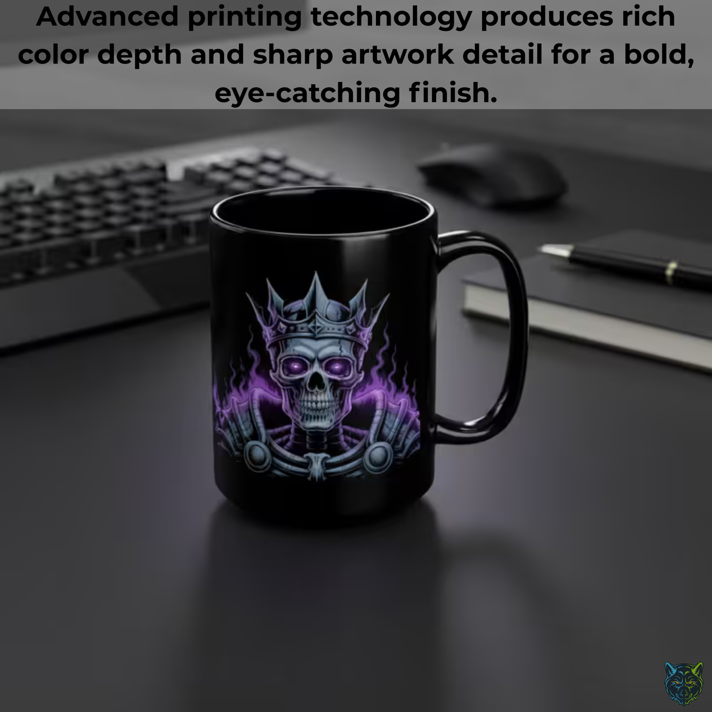 Skull Coffee Mug Crowned Skeleton Black Ceramic Coffee Mug 15oz Gothic Dark Art Gift by Lair Gadgets