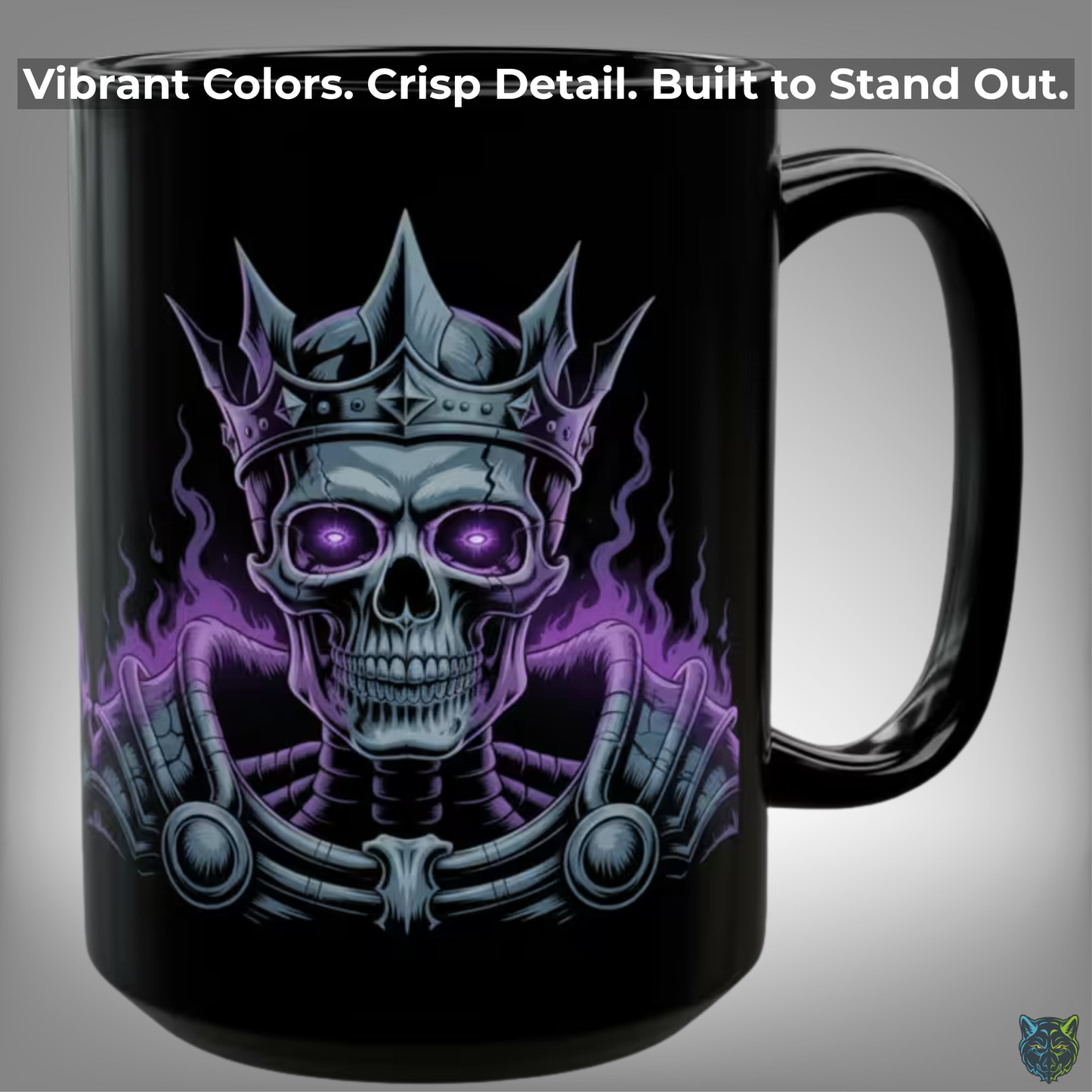 Skull Coffee Mug Crowned Skeleton Black Ceramic Coffee Mug 15oz Gothic Dark Art Gift by Lair Gadgets
