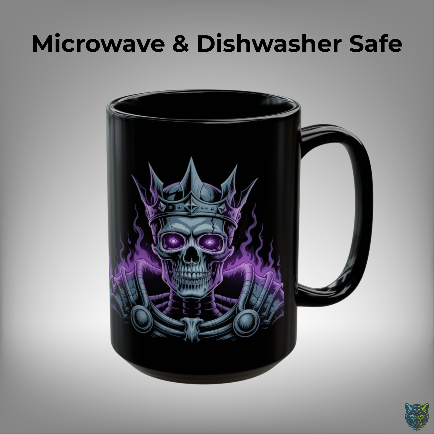 Skull Coffee Mug Crowned Skeleton Black Ceramic Coffee Mug 15oz Gothic Dark Art Gift by Lair Gadgets