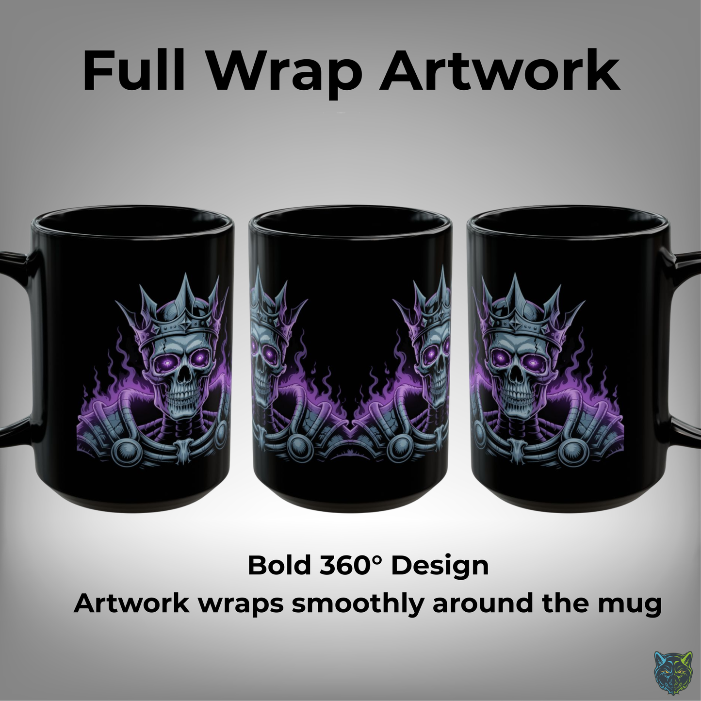 Skull Coffee Mug Crowned Skeleton Black Ceramic Coffee Mug 15oz Gothic Dark Art Gift by Lair Gadgets