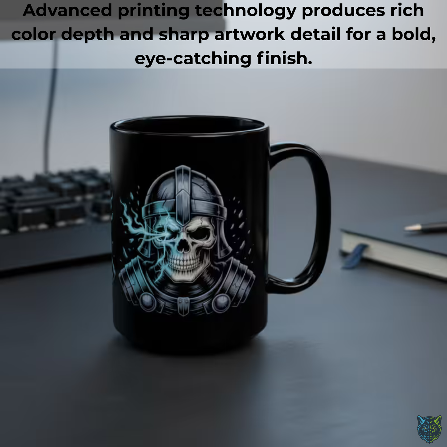 Skull Coffee Mug Warrior Helmet Skeleton Black Ceramic Coffee Mug 15oz Gothic Dark Art Gift by Lair Gadgets