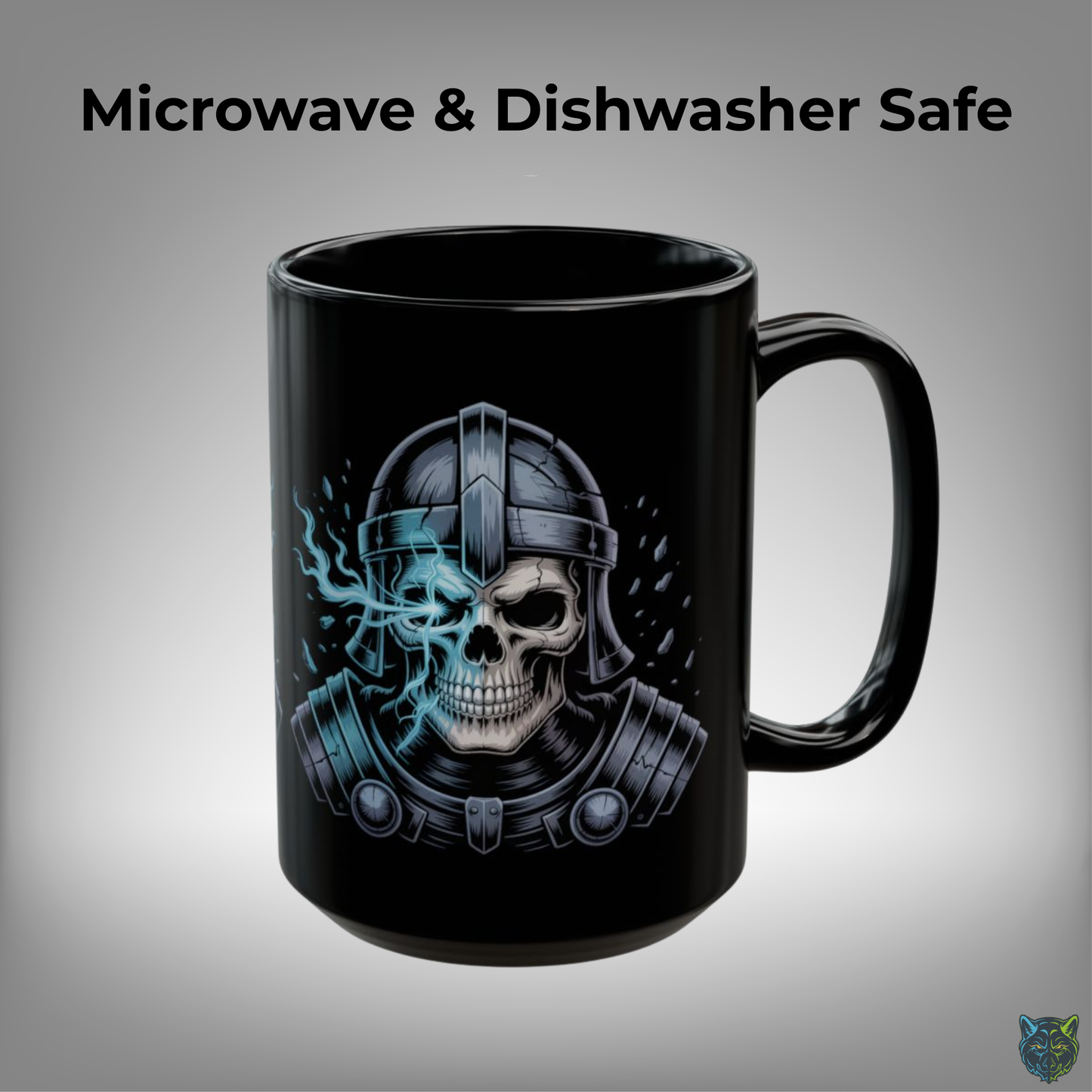 Skull Coffee Mug Warrior Helmet Skeleton Black Ceramic Coffee Mug 15oz Gothic Dark Art Gift by Lair Gadgets
