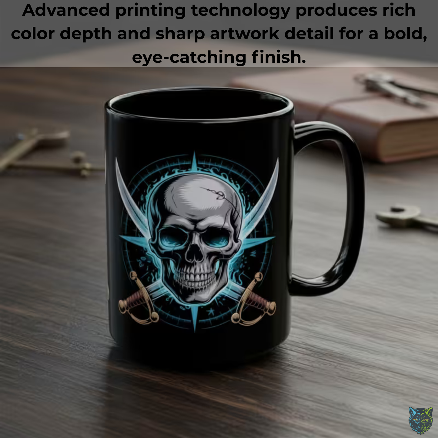 Skull Coffee Mug Crossed Swords Skeleton Black Ceramic Coffee Mug 15oz Gothic Pirate Gift by Lair Gadgets
