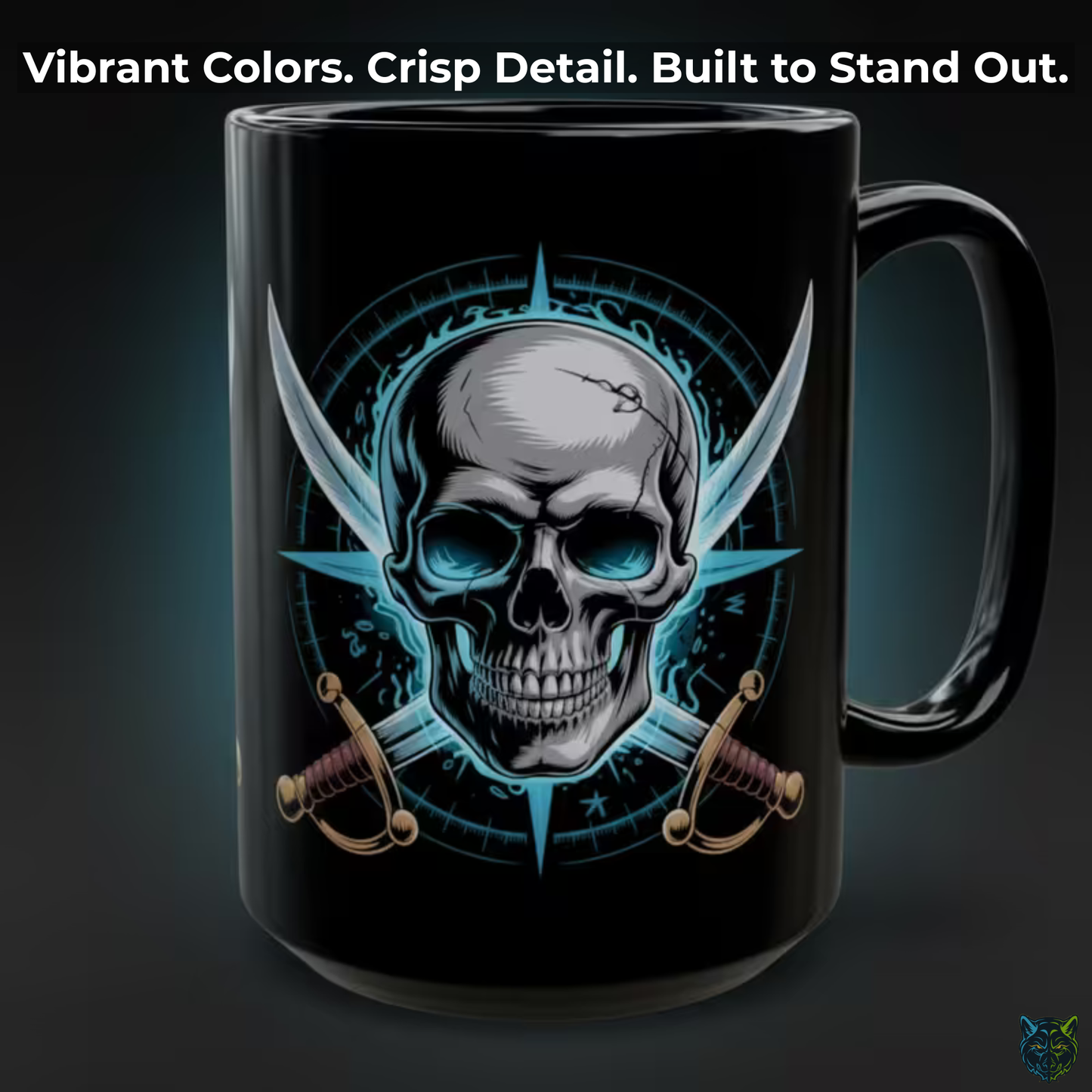 Skull Coffee Mug Crossed Swords Skeleton Black Ceramic Coffee Mug 15oz Gothic Pirate Gift by Lair Gadgets