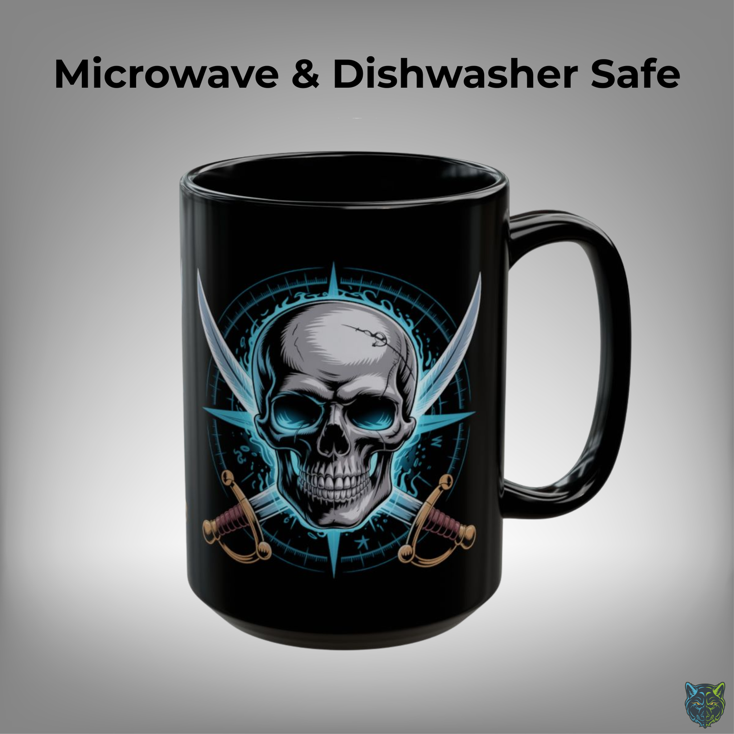 Skull Coffee Mug Crossed Swords Skeleton Black Ceramic Coffee Mug 15oz Gothic Pirate Gift by Lair Gadgets