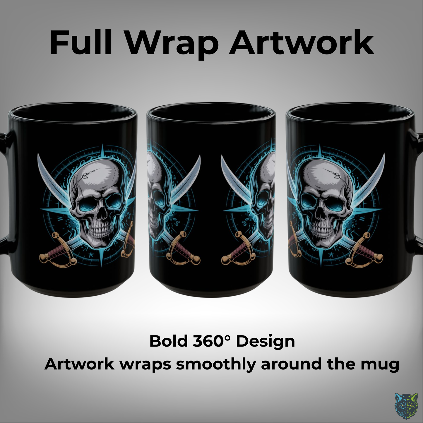 Skull Coffee Mug Crossed Swords Skeleton Black Ceramic Coffee Mug 15oz Gothic Pirate Gift by Lair Gadgets