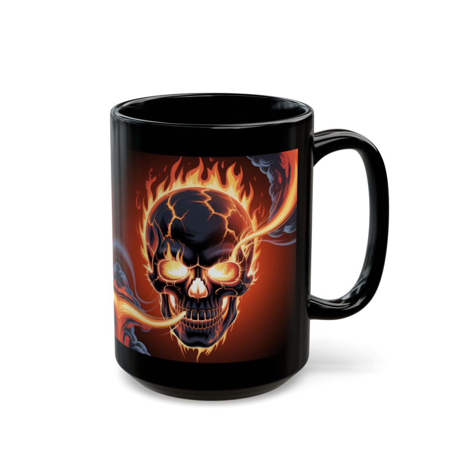 Skull Coffee Mug Flaming Skeleton Black Ceramic Coffee Mug 15oz Gothic Fire Design Gift by Lair Gadgets