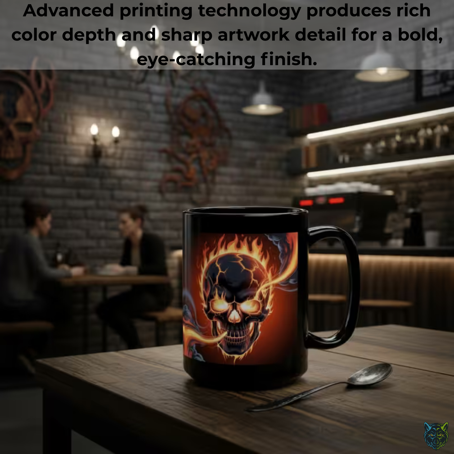 Skull Coffee Mug Flaming Skeleton Black Ceramic Coffee Mug 15oz Gothic Fire Design Gift by Lair Gadgets
