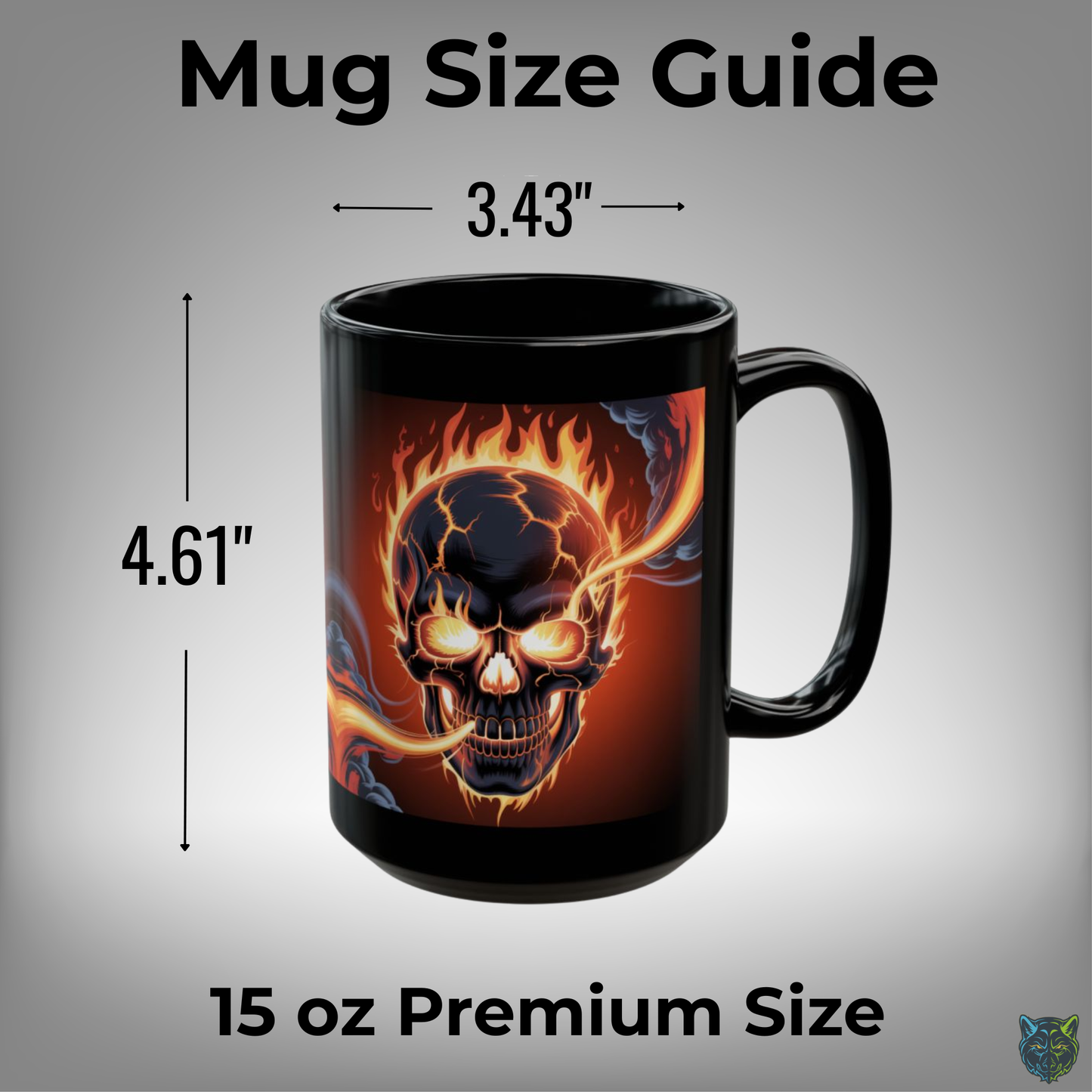 Skull Coffee Mug Flaming Skeleton Black Ceramic Coffee Mug 15oz Gothic Fire Design Gift by Lair Gadgets