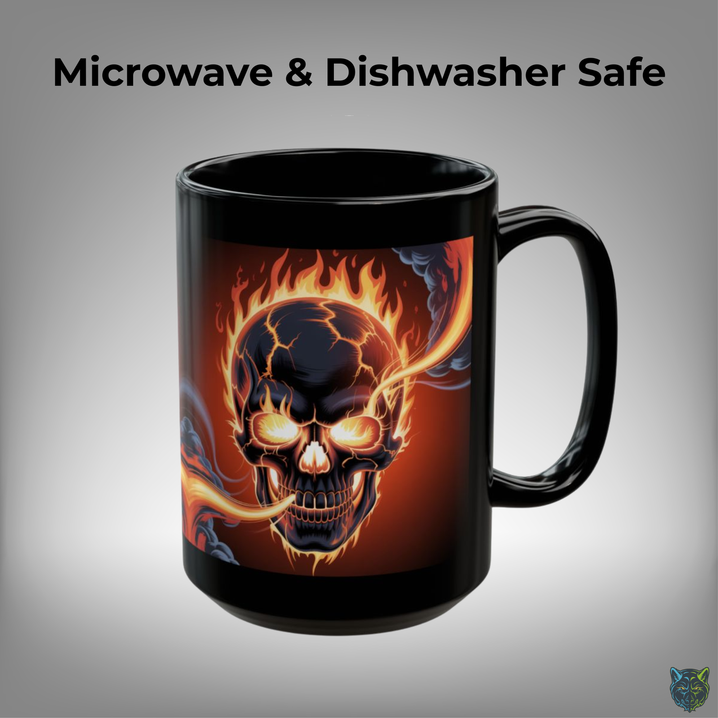 Skull Coffee Mug Flaming Skeleton Black Ceramic Coffee Mug 15oz Gothic Fire Design Gift by Lair Gadgets