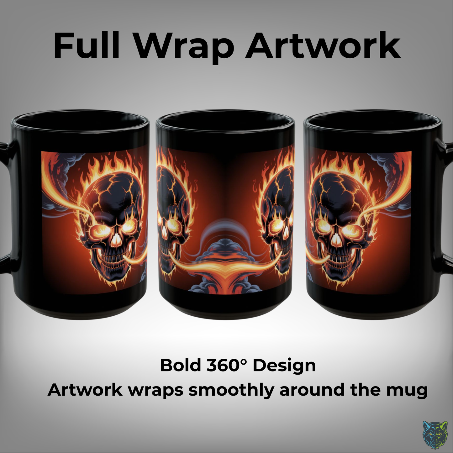Skull Coffee Mug Flaming Skeleton Black Ceramic Coffee Mug 15oz Gothic Fire Design Gift by Lair Gadgets