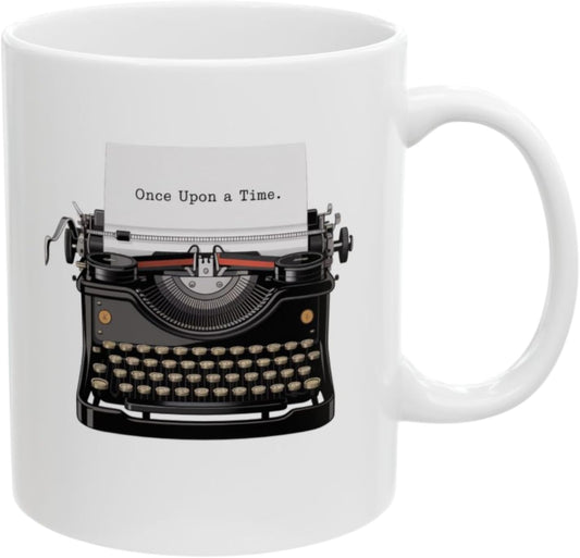 Writer Coffee Mug – “Once Upon a Time” Typewriter Design – Literary Gift for Authors and Storytellers 11oz / 15oz Ceramic Mug