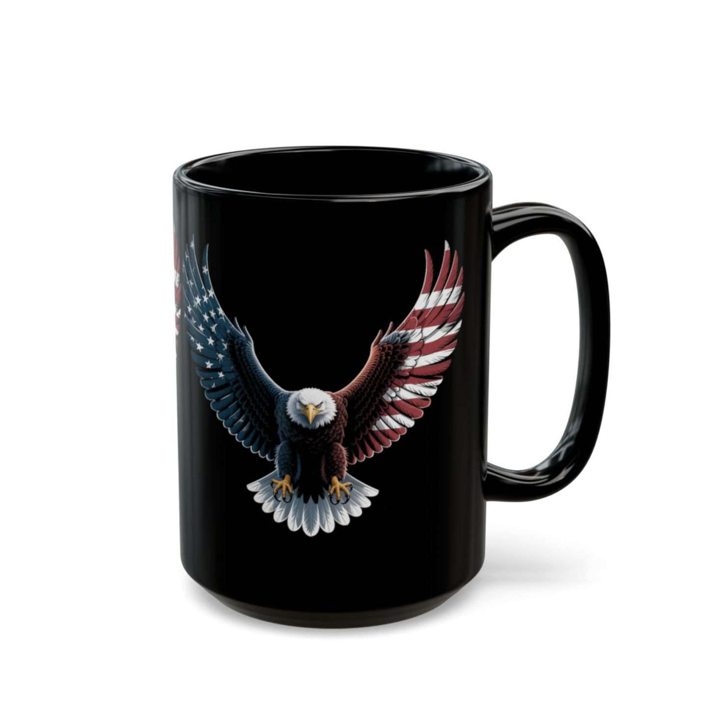 Patriotic Coffee Mug Flying American Eagle Flag Wings Design Black Ceramic 15oz USA Pride Gift