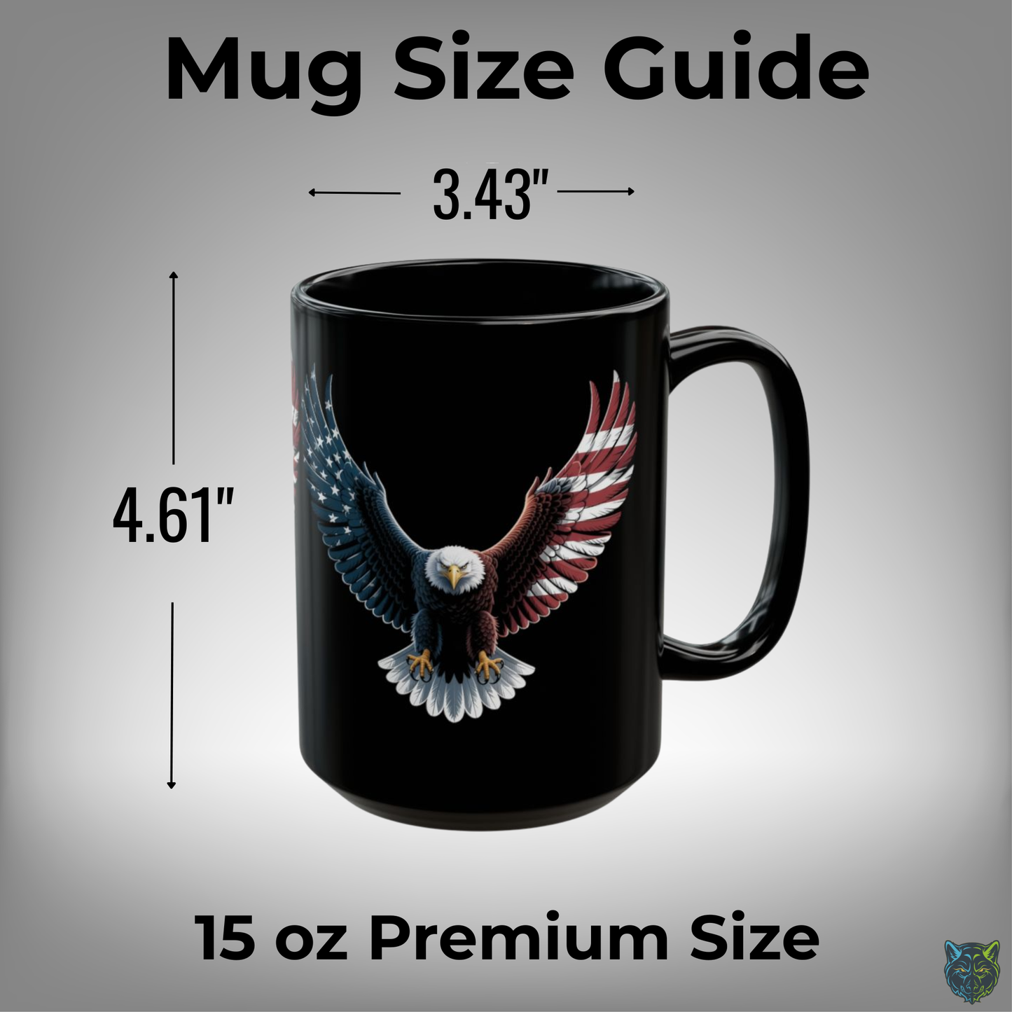 Patriotic Coffee Mug Flying American Eagle Flag Wings Design Black Ceramic 15oz USA Pride Gift