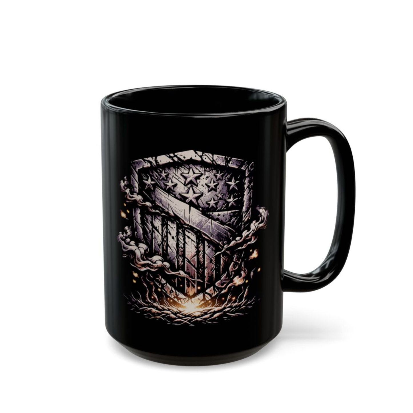 American Flag Coffee Mug Distressed Shield Black Ceramic Coffee Mug 15oz Patriotic Gift by Lair Gadgets