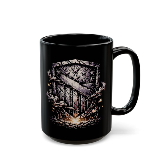 American Flag Coffee Mug Distressed Shield Black Ceramic Coffee Mug 15oz Patriotic Gift by Lair Gadgets